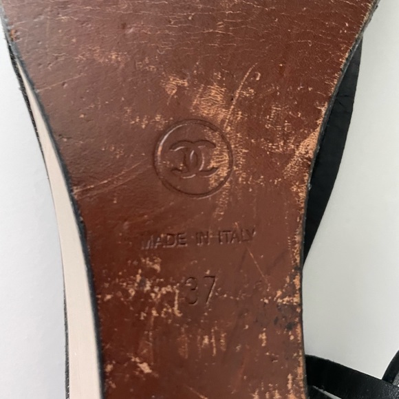 CHANEL BLACK LEATHER ANKLE STRAP SANDALS EU SIZE 37 US SIZE 7 - Picture 15 of 16